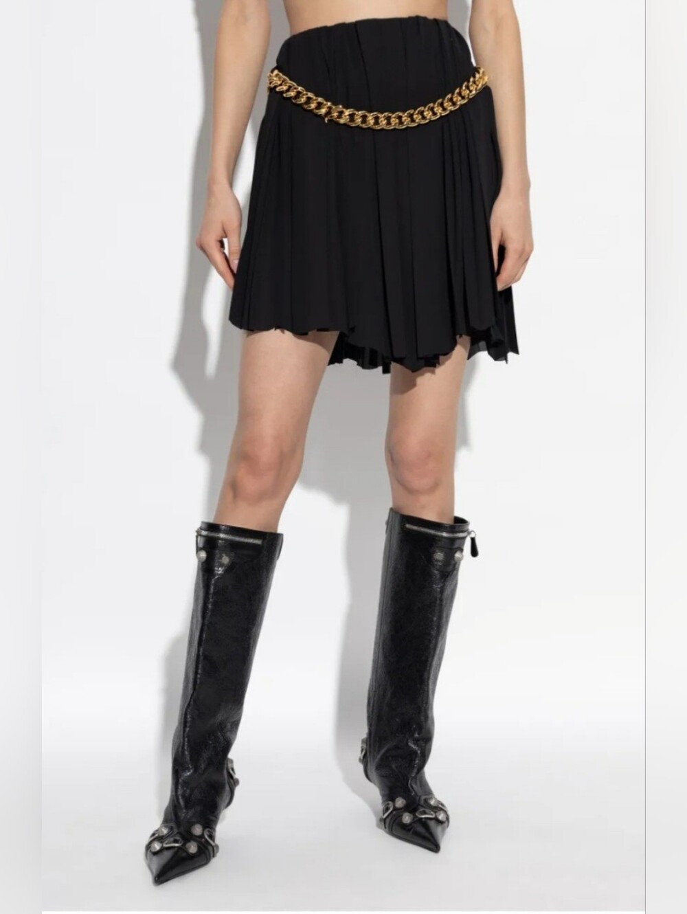 Balenciaga Pleated Mini Skirt - No Chain Belt. New With Tags Sz 42 / XL - Picture 1 of 5